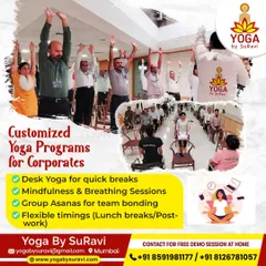 Our customized corporate programs include desk yoga and chair-based asanas. These are perfect for quick breaks to release tension in the neck and back, improving posture and focus without leaving the office.