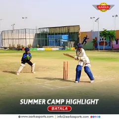 A young wicketkeeper and batsman in position during a practice match at the Batala summer camp. We simulate real game conditions to prepare our students for the pressures of competitive cricket.