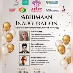 The official event poster for the Abhimaan Conference on POSH, POCSO, and psychology, where I was invited as a Special Guest. It was an honor to contribute my legal insights to this important forum.