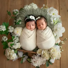 Double the joy! I have a special place in my heart for twin sessions. These two little angels are swaddled snugly together in a beautiful wreath of white flowers, a memory their parents will cherish forever.