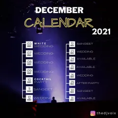 My packed calendar for December 2021. The wedding season is always a busy time, filled with sangeets, cocktail parties, and receptions.