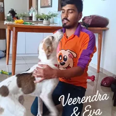 This is Veerendra and Eva, a shy rescue pup, sharing a sweet moment after her grooming session. Her parent told us at-home grooming was the perfect solution for her anxiety about going out. We pride ourselves on being patient and gentle with nervous dogs.