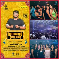 A collage-style flyer for my 'Bollywood Disco Night' at Hydra Club, showing the high-energy crowd and party pictures from previous nights.