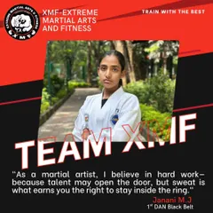 Meet Janani, one of our 1st DAN Black Belts. Her journey proves that hard work and sweat earn you the right to stay in the ring. We have dedicated classes and female instructors to empower everyone.