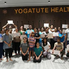 The happy and relaxed group at the end of our Aerial Yoga and Sound Healing workshop, holding their certificates. It is a privilege to guide students on this journey to inner peace.