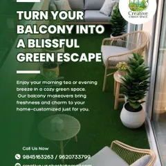 This is what a blissful green escape looks like. I designed this balcony with soft artificial grass, comfortable rattan chairs, and lush faux plants to create a perfect spot for morning tea or enjoying an evening breeze. Every makeover is customized to bring charm and freshness to your home.