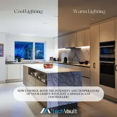 In this kitchen, the lighting adapts to the time of day and task at hand. You can have bright, cool light for cooking and then switch to warm, ambient light for dining with a single scene controller.