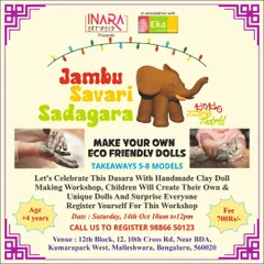 Celebrate Dasara by making your own handmade clay dolls. This workshop lets children create their own Jamboo Savari elephants and Golu dolls.