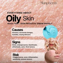 Everything you need to know about oily skin. This educational post covers the common causes, signs like shine and blackheads, and the risks of clogged pores and inflammation if not managed correctly.