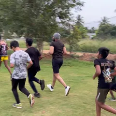 We take our training outdoors. Here, the team builds endurance with running drills as part of a special Muay Thai training camp.