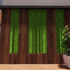 A terrace makeover featuring a stunning vertical garden. We used wood-paneled walls with integrated green panels to create a living art piece, adding a vibrant splash of nature to this outdoor lounge area.