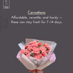 Carnations are affordable, versatile, and hardy, staying fresh for up to two weeks. This is the kind of practical, industry knowledge I share in my classes.