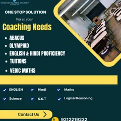This graphic details our comprehensive coaching offerings, from specialized programs like Abacus and Vedic Maths to tuitions for subjects like English, Science, and Logical Reasoning.