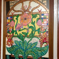 This captivating wall art by artist Asma Menon is created in a mesmerizing folk style. The intricate strokes and vibrant colors add a touch of traditional charm and detail to any space.