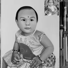 A sweet baby portrait drawn with graphite on A4 paper. The black and white style is perfect for capturing the soft features and innocent expression of a little one.