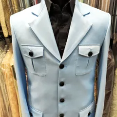 A clear studio shot of the sky blue safari jacket, a great option for a smart-casual look.