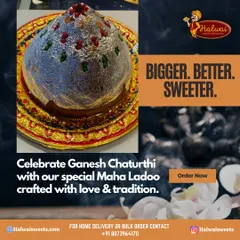 Bigger, Better, Sweeter. Celebrate Ganesh Chaturthi with our special Maha Ladoo, a grand offering crafted with love and tradition to symbolize devotion and abundance.