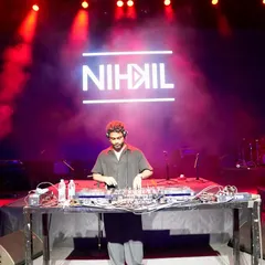 A full frontal shot of my setup on the main stage. My branding on the screen reinforces my presence as the headline artist for the event.