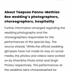 A mention in Pinkvilla recognizing my choreography for the performances at Taapsee Pannu's wedding. I am overwhelmed by all the love and support.