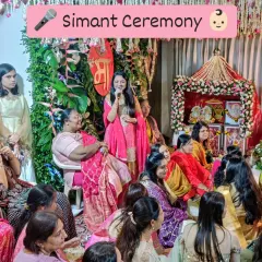 Hosting a traditional Simant ceremony is about creating a sacred and warm atmosphere. Here, I am engaging with the ladies of the family, ensuring the rituals are interspersed with light interactions to keep the energy high.