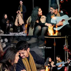 A cozy and romantic bonfire scene at night. With a guitar for serenades, this setup is perfect for capturing warm, intimate moments under the stars.