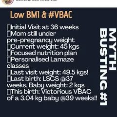 This is a powerful example of what is possible when a mother is supported with a focused nutrition plan and personalized education. This client achieved a victorious Vaginal Birth After Cesarean (VBAC) with a healthy baby, busting the myth that a low BMI or a previous C-section makes it impossible. Your body is capable of amazing things with the right support.
