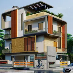 This multi-level residence in Hubli showcases a dynamic, modern design with interlocking blocks and cantilevered balconies. The inclusion of rooftop greenery and planters on multiple levels demonstrates our commitment to integrating nature into every part of the home.