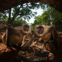 It seems taking selfies is not just for humans. A pair of curious langur monkeys triggered my camera trap over 3000 times in a single day, resulting in this amusing and unexpected 'self-portrait' from the jungle.