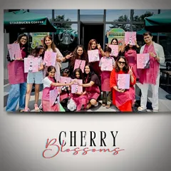 A happy group proudly showing off their cherry blossom paintings. My parties are perfect for getting your friends, family, or colleagues together for a fun, creative experience you'll all talk about for weeks.