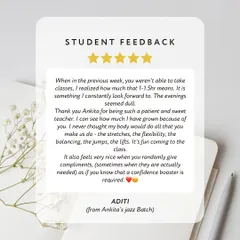 "Thank you Ankita for being such a patient and sweet teacher." We love hearing feedback from our students. It's a joy to know our classes become something they look forward to every week.