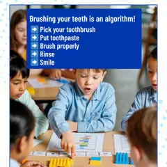 Did you know brushing your teeth is an algorithm? We connect coding concepts to everyday life to make them relatable and easy to understand. This helps children see that they already use logical thinking every day.