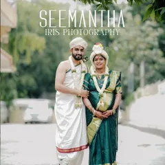 A traditional Seemantha portrait. The couple is dressed in customary attire, celebrating the upcoming birth with age-old rituals.