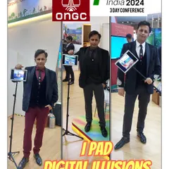 A collage from my three-day engagement at the GEO India 2024 conference for ONGC. I use my iPad digital illusions to draw in delegates and communicate complex ideas about technology and energy in a way that is both entertaining and memorable.