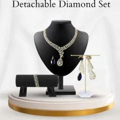 This detachable diamond set is the perfect blend of versatility and charm. With interchangeable blue stone and diamond pendants and earrings, it offers countless ways to create a look that is entirely your own for any grand occasion.