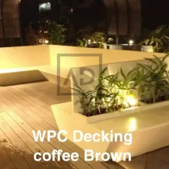 Another angle of the WPC decking project, highlighting the planter box with built-in lighting. This shows how decking can be customized to fit any design.