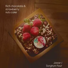 Making the most of strawberry season with this rich chocolate and strawberry nuts cake. It's a gluten-free delight, baked with jowar flour and sweetened with jaggery.