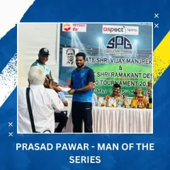 Prasad Pawar receives the Man of the Series award for his outstanding all-round performance in the SPG T20 Cup.