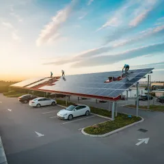 A solar carport we designed, providing both shade for vehicles and clean energy for the property. It's a smart and stylish solution for residential societies and commercial buildings.