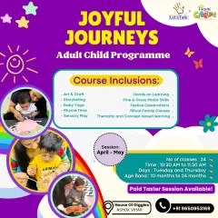 Our Joyful Journeys Adult-Child Programme is here! This poster details the course inclusions, from art and craft to baby yoga and sensory play.