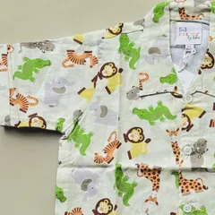 A closer look at the playful jungle animal print. I chose these gentle colors and cute characters to make bedtime fun. The pure cotton fabric ensures a soft and irritation-free sleep for your little explorer.