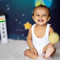 This little astronaut is having a blast on his mission. The ISRO and India themed rockets add a proud, patriotic touch to this fun space adventure.