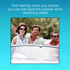 That feeling when you realize you can eat Spanish cuisine while watching ZNMD. Part of our schedule announcement series, this graphic connects the craving for a movie with the craving for its food.