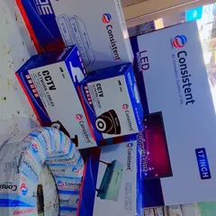I stock all the components needed for a full CCTV setup from the brand Consistent. This includes network cameras, a 17-inch LED monitor, power supplies, and wiring, ensuring a seamless and reliable system.