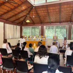 A beautiful Sunday morning spent honoring Swami Kriyananda’s Discipleship Anniversary. Our satsangs often include special themes and celebrations, weaving devotion and gratitude into our regular practice of meditation and chanting.
