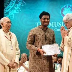 Another view of receiving the award at The Music Academy. Such moments are a great encouragement to continue working hard on my music.