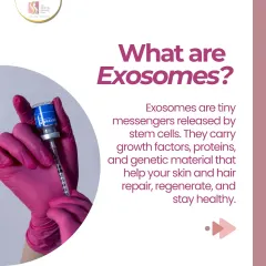 So, what are Exosomes? They are tiny messengers released by stem cells, carrying growth factors and proteins that signal your hair follicles to repair and regenerate. It's a powerful, targeted approach to hair health.