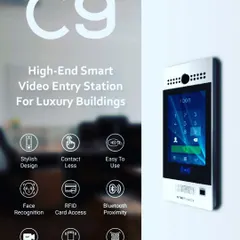 This OneTouch C9 smart video entry station is a high-end solution for luxury buildings. It offers multiple access methods including face recognition, RFID cards, QR codes, and smartphone integration, providing a truly contactless and secure entry experience.