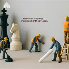 From walls to ceilings, we design with perfection. This creative image illustrates our team's meticulous approach to every detail of the construction process.