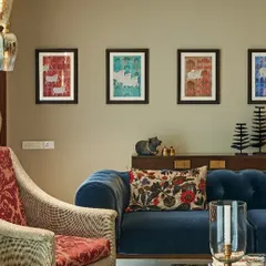 A closer look at the four smaller prints from the Pichwai series. Each piece features the Nandi in a different color against a jharokha-inspired background, creating a modern narrative from a traditional theme.