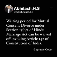 This post highlights a significant Supreme Court ruling. The court can waive the standard six month waiting period for a mutual consent divorce, which is a crucial detail that can help expedite the process for couples who are in agreement.